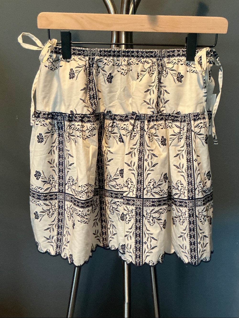 White and Navy Floral BohoTiered Skirt